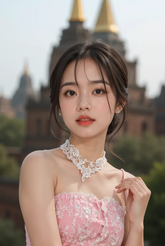 Jisoo photorealistic in the background of myanmar bagan temples,sunny, clear weather ,