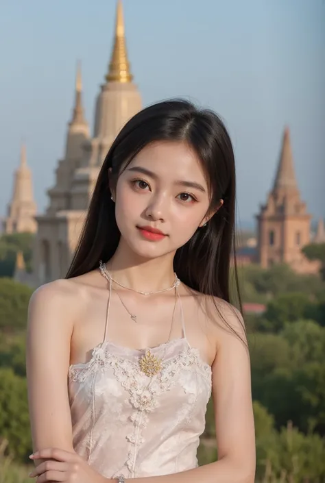 Jisoo photorealistic in the background of myanmar bagan temples,sunny, clear weather ,