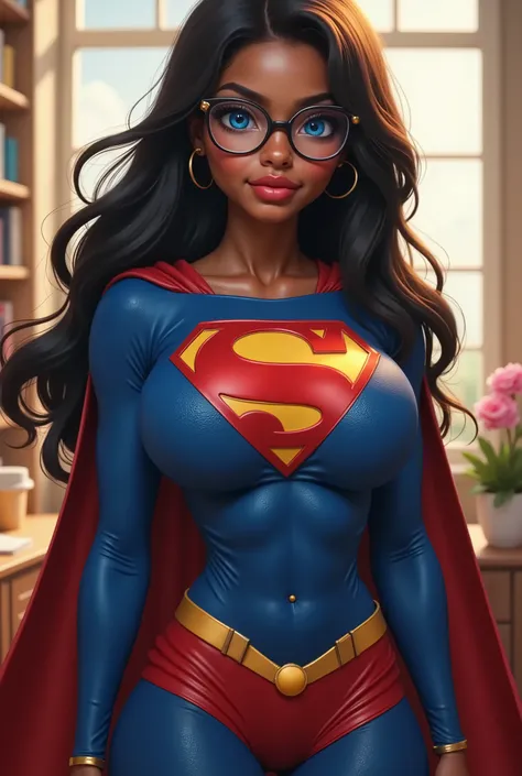 (17-YEAR-OLD-SCHOOL GIRL)=A VERY SEXY AND VERY FUCKABLE BLACK AFRICAN FEMALE AS SUEPRMAN, LONG HAIR BLUE EYES AND GLASSES.This hybrid being possesses enhanced physical SUPERGIRL abilities, infused with a distinct feminine perspective 4k inccredible deatils...