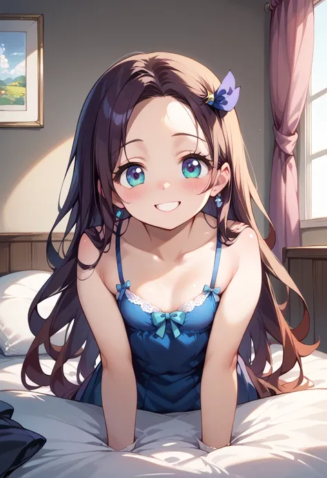 (( top quality)), (( Masterpiece)), (be familiar with),  perfect face ,  indoor, bedroom,  watching viewers,
One woman,  Gamemun Neko ,
開いた口,  ecstatic expression, blush, smile,
 small tits,  file, Young girl,  lori,  s,  girl,
 long hair,  long hair,
 ope...