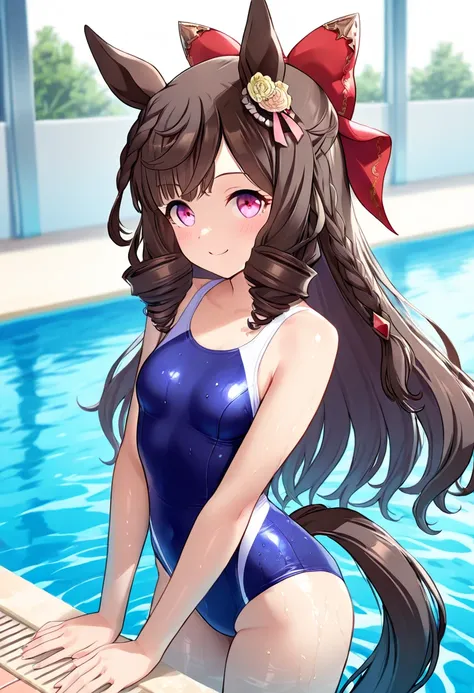 daiichi ruby \(umamusume\), 1 girl, horse ears, Horsetail, viewers, Horsetail, smile, viewers, standing, Uma Musume , 1 girl, horse ears, Horsetail, The viewers, one-piece swimsuit, competitive swimsuit, domain, 1 girl, viewers, smiles, viewers, standing, ...