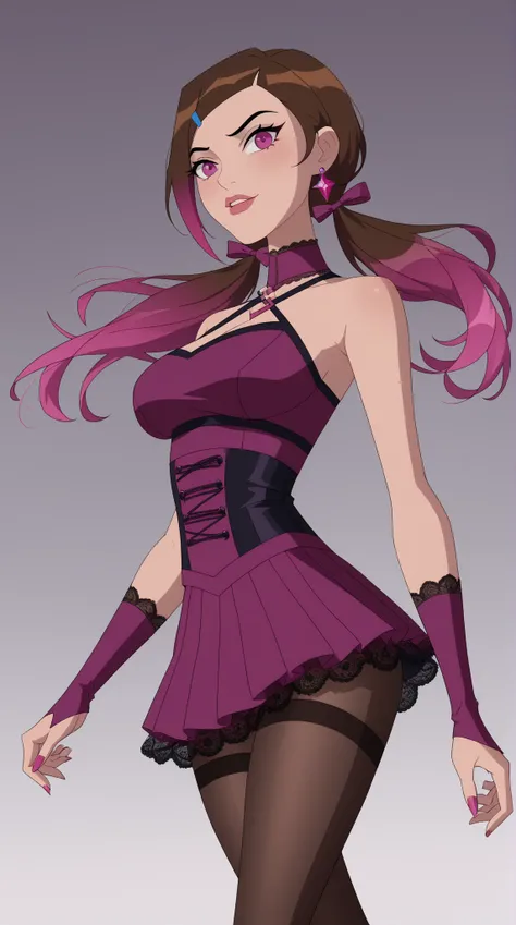 Margaret "Meg" Tennyson (Meg 23)

Theme Color: Dark Magenta

Hairstyle: Long, wavy dark brown hair with deep magenta streaks, tied back with a sleek black headband

Eye Color: Dark reddish-magenta

Hair Color: Dark brown with rich magenta undertones

Skin ...