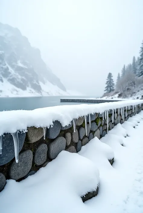 Let's create a photo scene on the winter wall, snowing