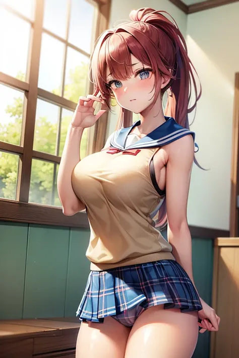 



  big breasted,  Gold,  I can see the skirt, volleyball uniform with a light blue plaid super mini skirt, Gal High School Girl  ,  The sheer light blue top is sleeveless,Underwear is out ,  low angle,Winning face , Embarrassing, ponytail,   big breaste...