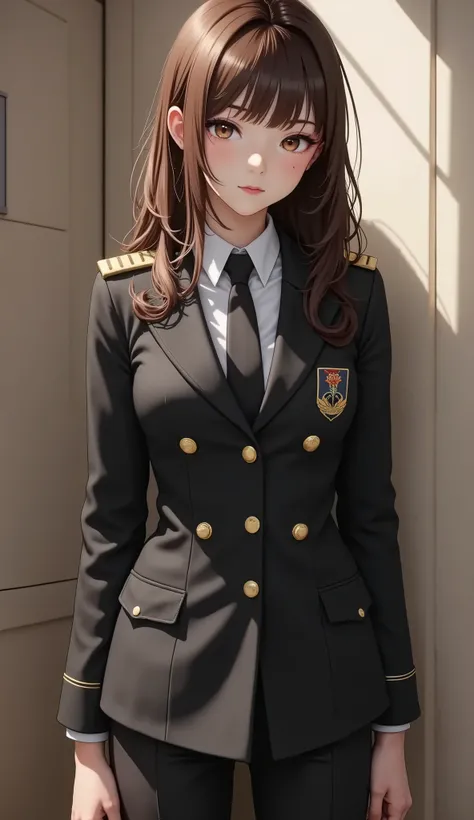 fully naked adult women, Alone, On top of nudes,  I'm wearing a men's school uniform ,  \Uniform Details, Xiejin,  with a standing collar ,  a black uniform with 7 gold buttons ,  black pants ,  and is inspired by Prep Man's Army Uniforms, Remove epaulette...