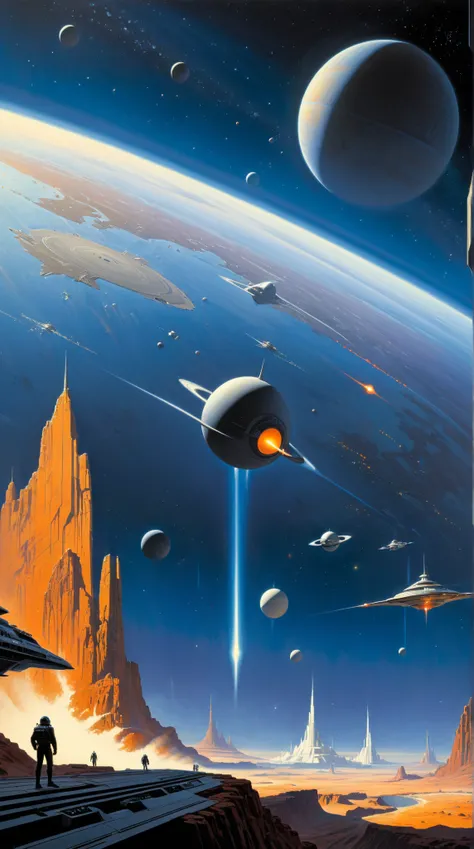 space Map, futurism, by Ralph McQuarrie, (best quality, masterpiece, Representative work, official art, Professional, 8k)