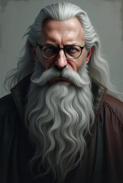 long beard, don't change the photo style,  realism, grey. 