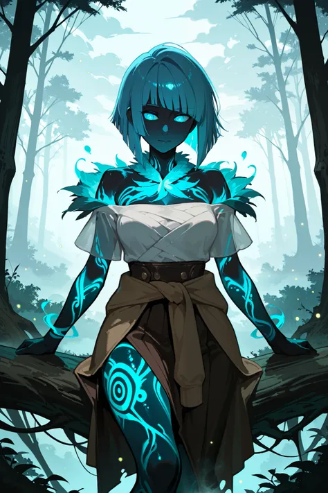 Here's your refined character design:
**Smooth Quality, dynamic lighting, dynamic pose, detailed background, 1girl, ghostly translucent body with faint glowing aura, medium haircut (wispy layered bob with blunt ends), hair partially covering serene eyes...