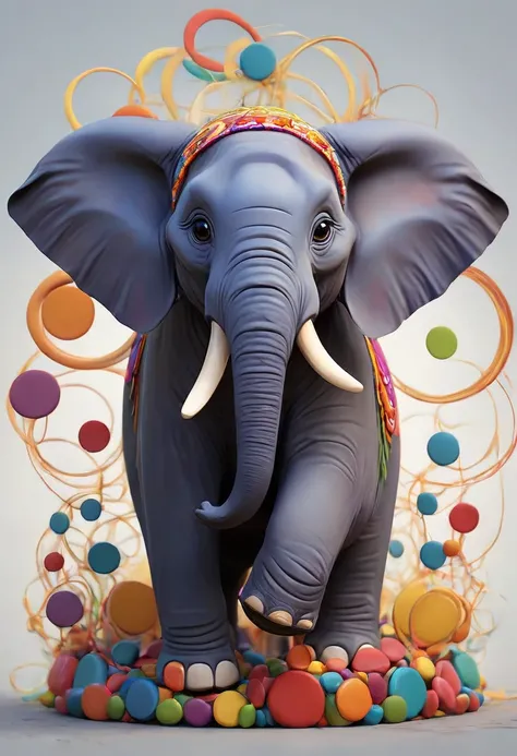 elephant, small circles , colorful colors 