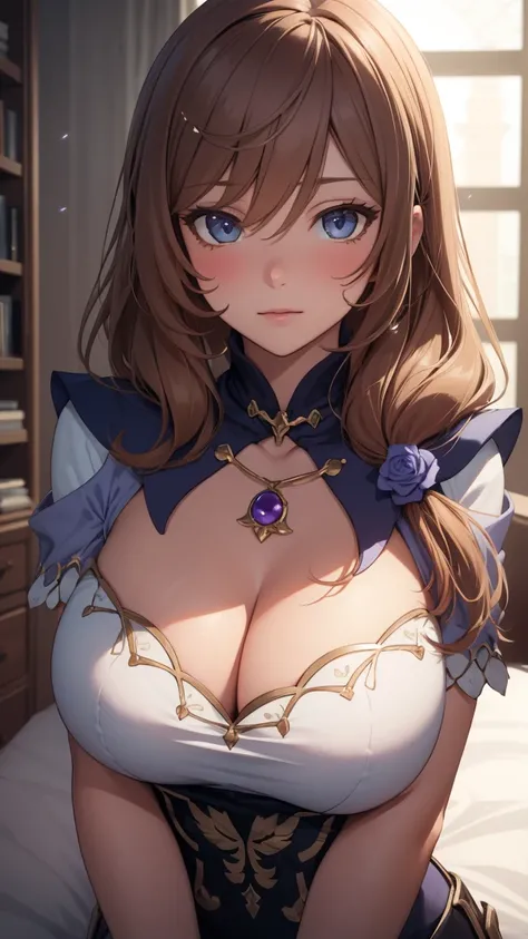 Masterpiece, Super Detail, High Quality, 8K CG, Huge Breasts, Additional Defence, Night, Blushing, Bright Eyes, (Shining Eyes:1.5), Upper Body Detail, Arms Crossed, Angular Face, in bed, bedroom
