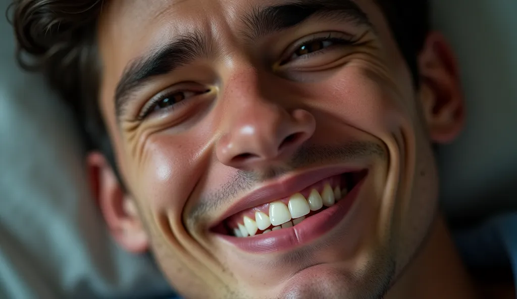 A close-up of the brother’s face, showing his tears turning into a joyful smile