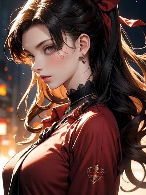 anime girl in red shirt and black tie posing for a photo, by Yang J, extremely detailed artegerm, Rin Tohsaka, artegerm jsc, guweiz style artwork, beautiful digital art, artegerm.  High detail, range murata and artegerm, style artegerm, even model |  arteg...