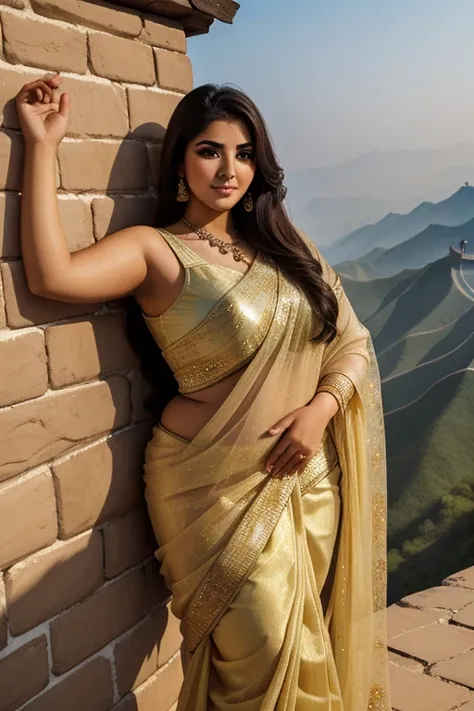 1 Heavenly beautiful and goddess beauty cute and sweet looking face Arabian female in front of Great Wall of China, Heavenly beautiful Overweight, Heavenly beautiful Extremely fat, Heavenly beautiful and attractive Chubby figure , Heavenly beautiful lookin...