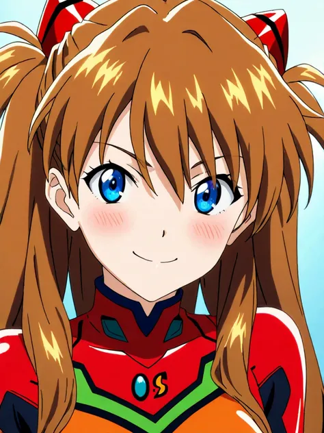 Detail,  long hair,  twin tails,  brown hair,  breasts, blush,  smile, happy,  Simple background ,  animated, Asuka Langley