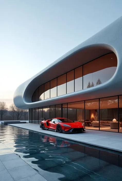 The architectural design building features a sleek exterior, emphasizing elegance, luxury, and the powerful performance of the cars. The exterior design highlights the core of the brand. The focus is on the interior, as well as the exterior, which highligh...