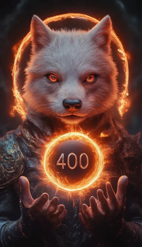 (best quality, 128k,highres,masterpiece:1.2),ultra-detailed,(realistic,photorealistic,photo-realistic:1.37), ((masterpiece)) ((photography)) ((Highest quality)) A majestic anthropomorphic white wolf warrior with glowing red eyes and a deep battle scar over...