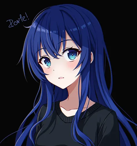  girl,  long hair,  blue hair, ,  Black Sweater , Anime, ,Cold eyes, blue eyes