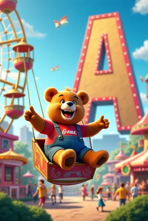 Teddy rides a Ferris wheel and points to a big A for Amusement Park.
"A is for Adventure!" Teddy cheers. 