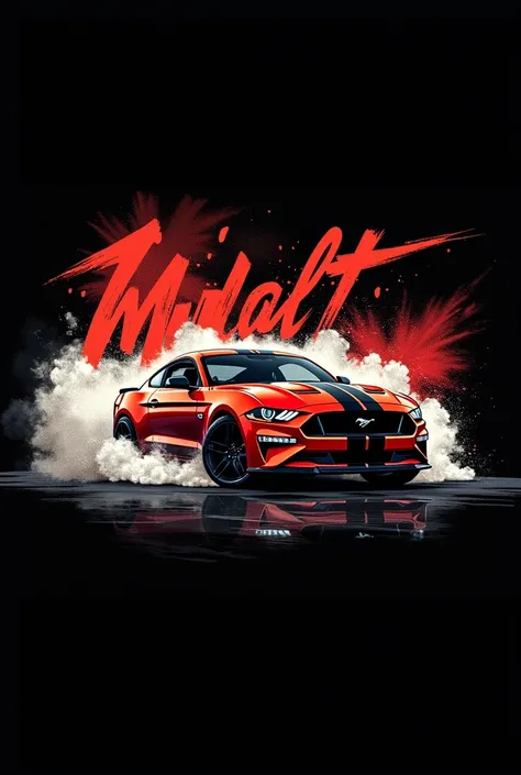 Title "Photographyc _By_MATIAS " logo with black background and camera behind auto mustang drift drawing. graffiti style