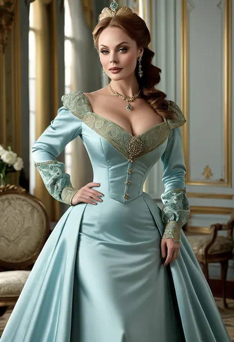 A devilishly beautiful and formidable and devilishly elegant and dignified Aristacrat duchess with large elegant, hawk-like-nose, who embodies old fashioned class, sophistication, elgance as well as wholesome, natural beauty. curvy, thin-waist, wide-hips, ...