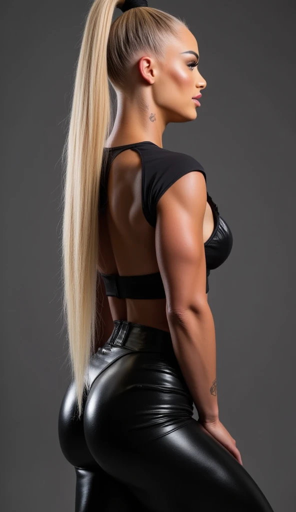 ((realism, photorealistic, life-like photograph, score_8_up, boring, fluxbodybuilder)), Elegant Dutch tall cheerleader, (small breasts), platinum blonde hair long luxurious ponytail with blonde highlights, (((muscular bodybuilder, athletic, strong, natural...