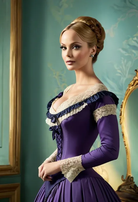 A beautiful Aristacrat goddess with large elegant, hawk-like-nose, who embodies old fashioned class, sophistication, elgance as well as wholesome, natural beauty. curvy, thin-waist, wide-hips, swaying-hips. Laura Vandervoort. Oppulent historically accurate...