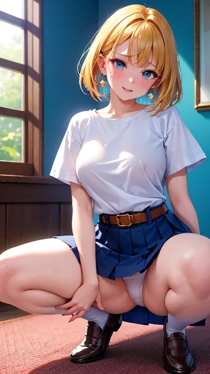 (Masterpiece, Highest Quality, Masterpiece, Prison School Heroine, Hana Midorikawa, Details), Glaring, Closed Mouth, Squinting, Eyelashes, Sweat, Ahegao, Rolling Eyes, Blushing, (Short White T-shirt) Underbust, Nipples under clothes, underbust T-shirt, und...