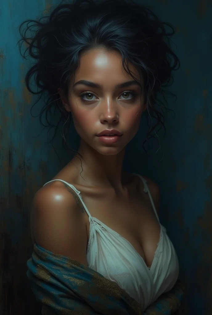 This is a photorealistic and highly detailed work of digital art that presents the portrait of a beautiful brown woman with Ophelia's dream.,  Low Saturation Color Photograph, Antigua, grunge, zenithal light, masterful painting in the style of Anders Zorn ...