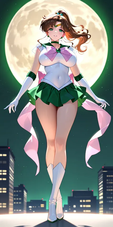 Masterpiece, elegant mature woman, sailor jupiter\(sailor jupiter\), tall body, big breast, sailor senshi uniform (sailor senshi uniform shirt, sailor senshi uniform gauntlets, sailor senshi uniform skirt, sailor senshi uniform high boots), full body, part...