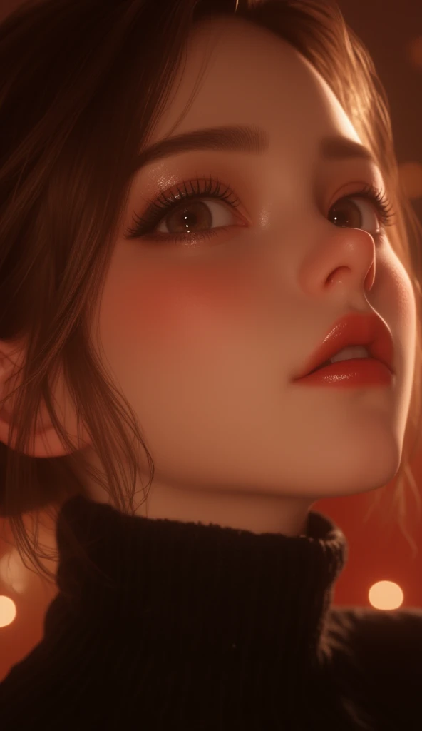 32k, Masterpiece, top quality, ((woman))  anime-style, delicate features, large eyes, rosy cheeks, pale skin, minimal, natural-looking, rosy blush, Dark turtleneck, high-necked, Facing forward, slightly angled head, Anime, digital art, realistic rendering,...