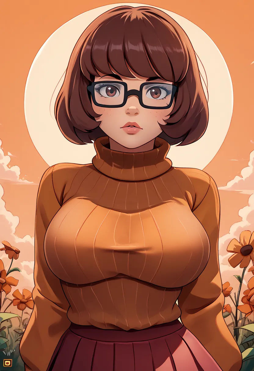 (masterpiece:1.2), (best quality), (ultra detailed), (8k, 4k, intricate),(full-body-shot:1), (highly detailed:1.2),(detailed face:1.2), (detailed background),detailed landscape, ((portrait)), (dynamic pose:1.2)  velma, 1girl, solo, breasts, looking at view...