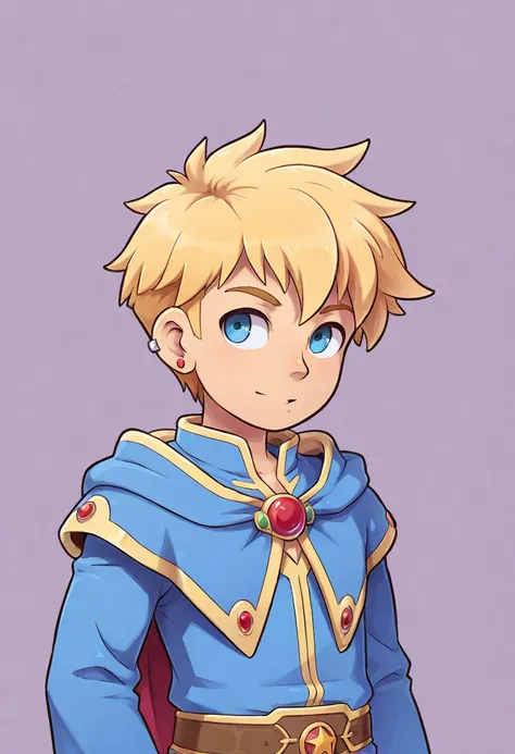 looking left, transparent background, upper-body, blonde hair, 1boy, kid, earring, wizard fantasy clothes