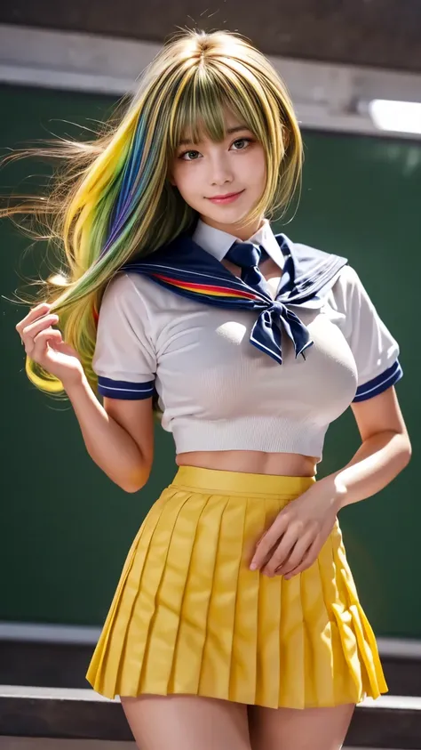 ((32K:1.8,Photographically:1.8,Masterpiece,Top Quality:1.8,Ultra High Quality)),Ultimate and perfect dynamic composition,High quality,Excellent anatomy,Beautiful woman,Pin-up Model,(Proportionate figure:1.3),Smiling face,High school girl,
(High school girl...