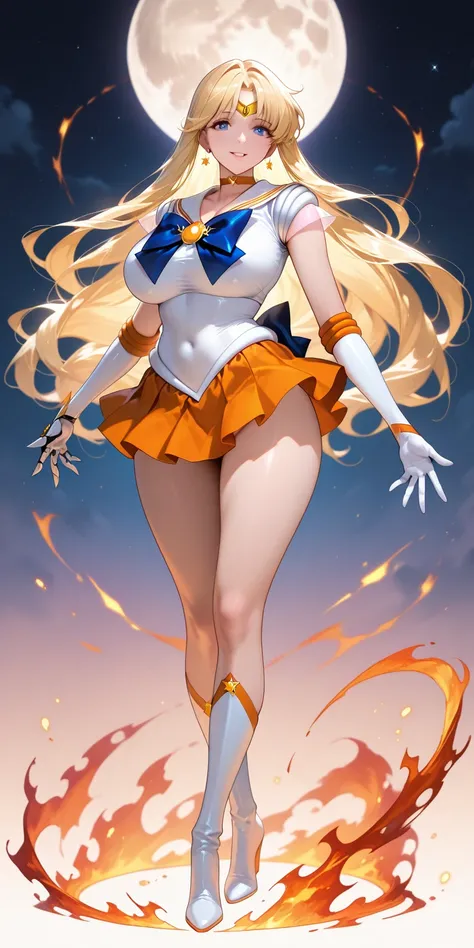 Masterpiece, newest, vibrant, mature woman, sailor venus, tall, big breast, white sailor senshi uniform (white sailor senshi uniform shirt, white sailor senshi uniform gauntlets, white sailor senshi uniform skirt, white sailor senshi uniform high boots), t...