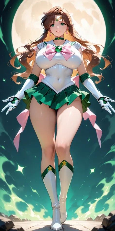 Masterpiece, newest, vibrant, mature woman, sailor jupiter, tall, big breast, white sailor senshi uniform (white sailor senshi uniform shirt, white sailor senshi uniform gauntlets, white sailor senshi uniform skirt, white sailor senshi uniform high boots),...