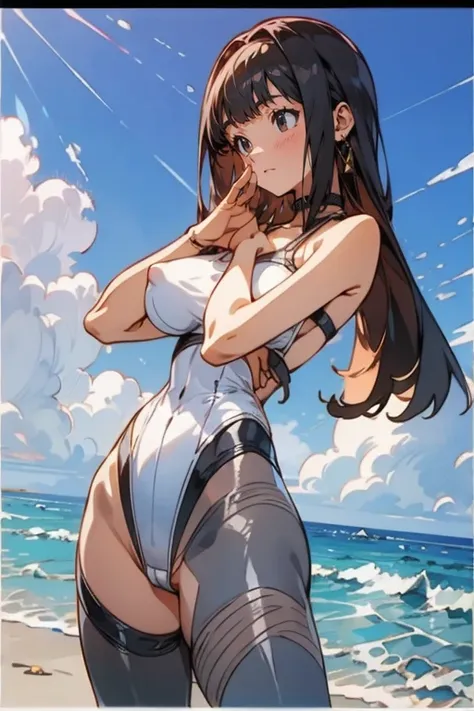 ((((gstring thong)))), ((gigantic breasts)), (transparent erect nipples), (((transparent transparent transparent white green yoga leotard))), (((bare shoulder,))), ((slender:1.2)), (gigantic hips), (gigantic buttocks), ((())), ((((the crotch is completely ...