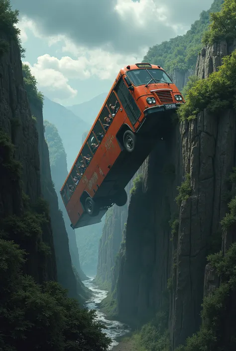 Bus falling in a ravine