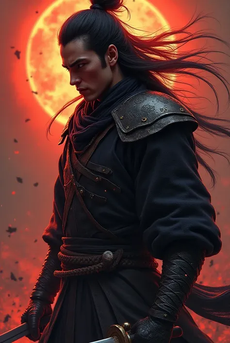  The Steel Ronin and the Eye of Fire
Synopsis : Kenzo,  a man marked by a dark past and a penetrating gaze  ( similar to the one in the photo ),  is a ronin ,  a masterless samurai ,  that roams the devastated lands of Aethelgard .  The war left deep scars...