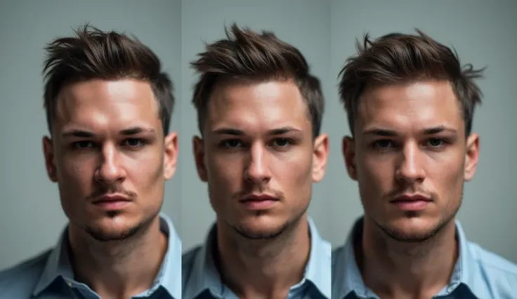 Alternating shots of a man nodding or shaking his head in rhythm, looking into the camera.