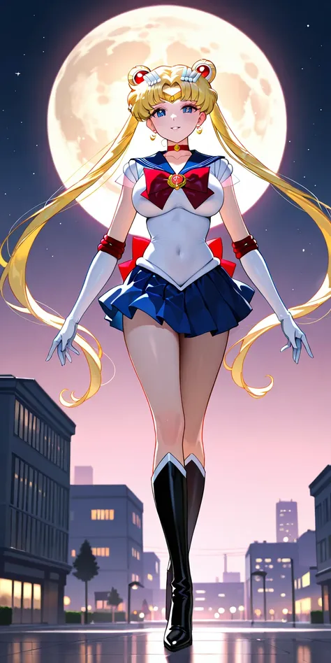 Masterpiece, elegant mature woman, sailor moon\(sailor moon\), tall body, big breast, sailor senshi uniform in a black costumes (sailor senshi uniform shirt, sailor senshi uniform gauntlets, sailor senshi uniform skirt, sailor senshi uniform high boots, ye...