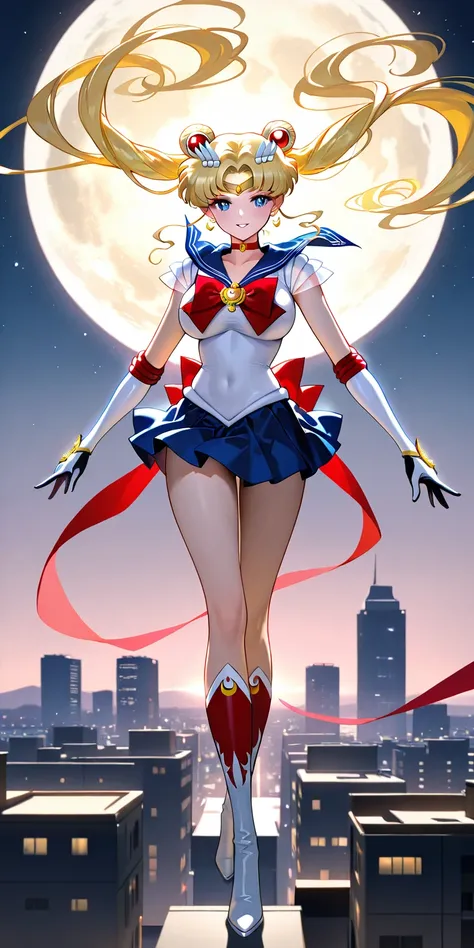 Masterpiece, elegant mature woman, sailor moon\(sailor moon\), tall body, big breast, sailor senshi uniform in a black costumes (sailor senshi uniform shirt, sailor senshi uniform gauntlets, sailor senshi uniform skirt, sailor senshi uniform high boots, ye...