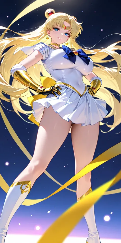 Masterpiece, elegant mature woman, princess moon\(princess moon\), white sailor senshi uniform, tall body, big breast, white sailor senshi uniform (white sailor senshi uniform skirt, white sailor senshi uniform gauntlet, white sailor senshi uniform high bo...