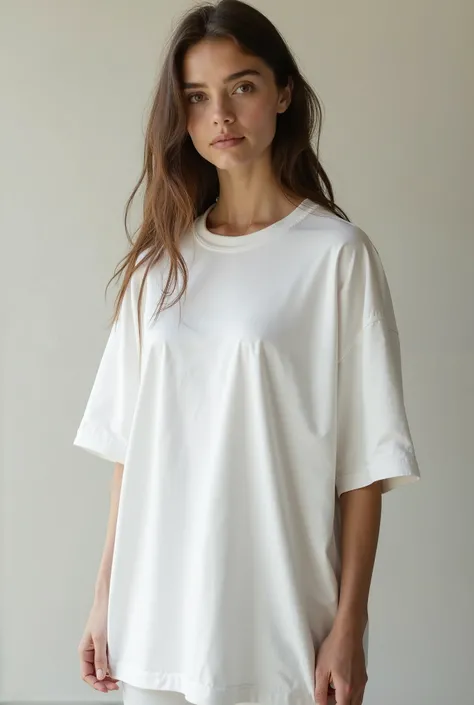 Woman wearing oversized white t-shirt