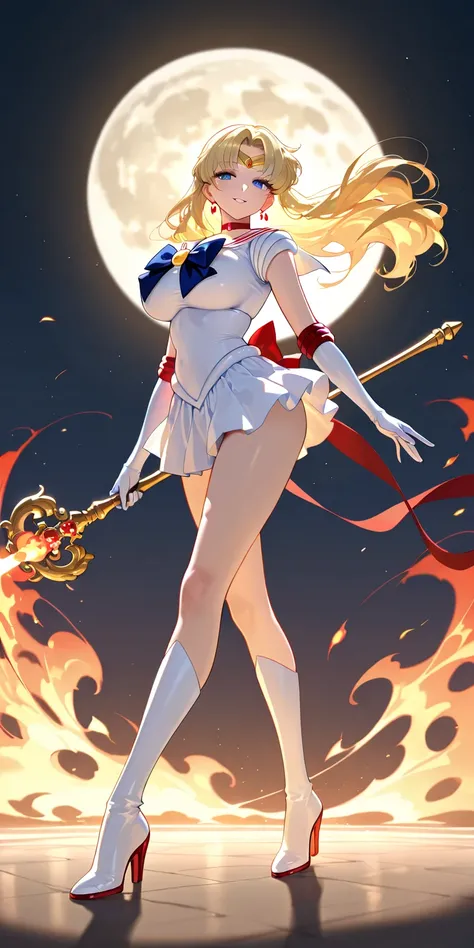 Masterpiece, elegant mature woman, princess moon\(princess moon\), tall body, big breast, white sailor senshi uniform (white sailor senshi uniform shirt, white sailor senshi uniform gauntlets, white sailor senshi uniform skirt, white sailor senshi uniform ...