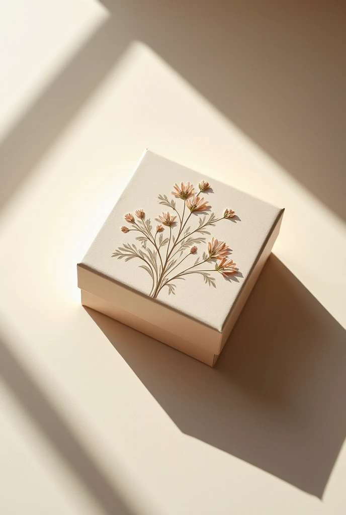 Empty gift box with embosed dried flowers on lid