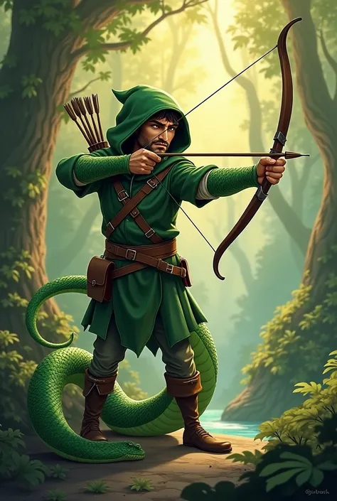 Draw a picture of Robin Hood as a furry snake