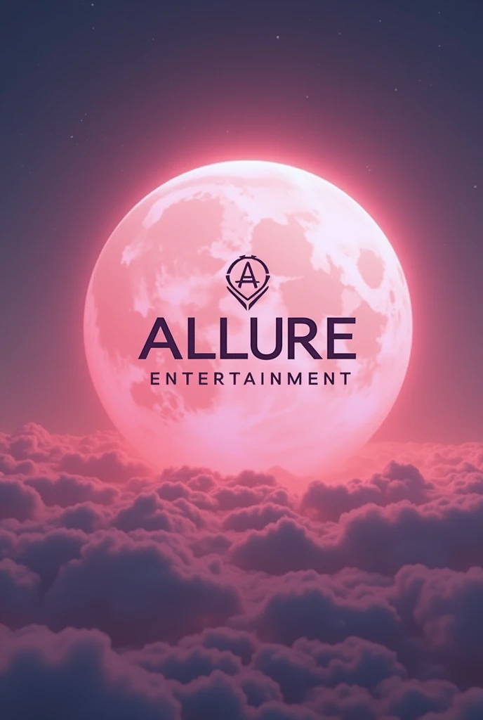 Create a pink AI logo with a pink moon on the background written ALLURE ENTERTAINMENT