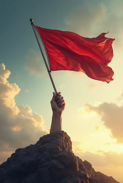 hand holding a flag raised up high