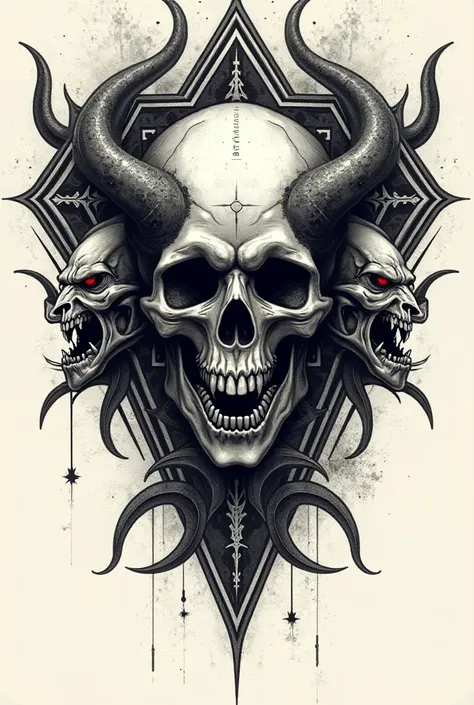 Do a neo tribal tattoo with a skull in the middle and 2 demons on the sides