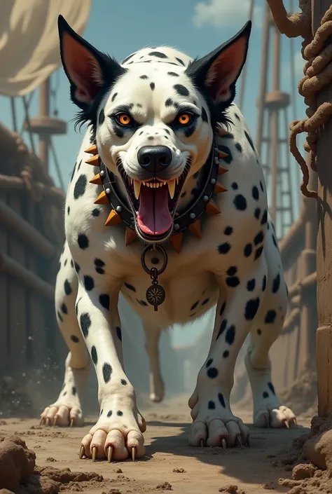 Make an angry dog showing its teeth look like a daltama, Pirate style